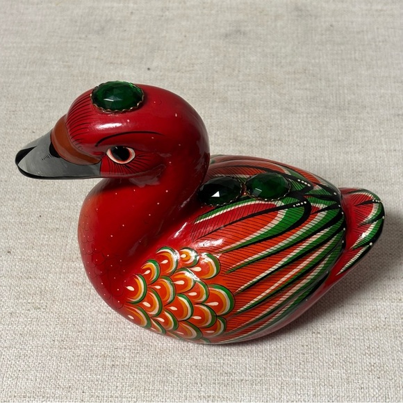 Vintage Tonala Mexican Pottery Clay Duck Folk Art Hand Painted Mexico Signed - Picture 2 of 12